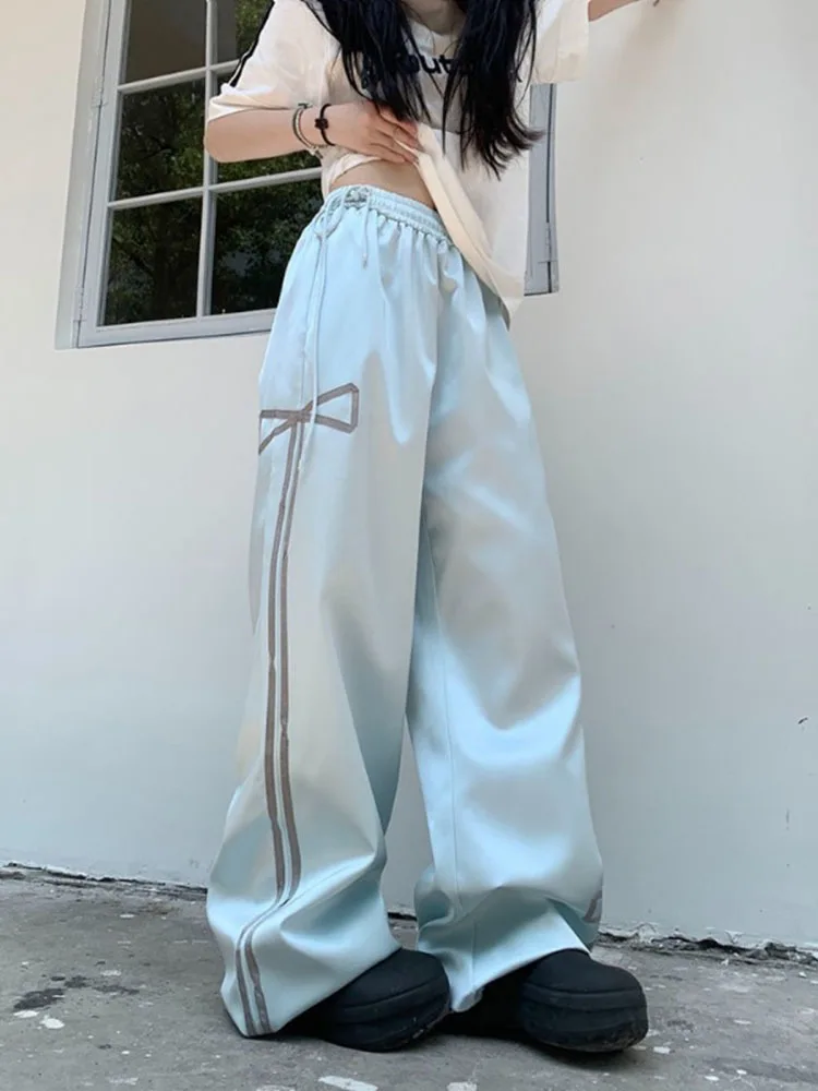 

Korean Sweatpants Streetwear Fashion Y2k Pants for Women 2024 New Bottoms Bandage Bow Drawstring Casual Trousers Pantalon Femme