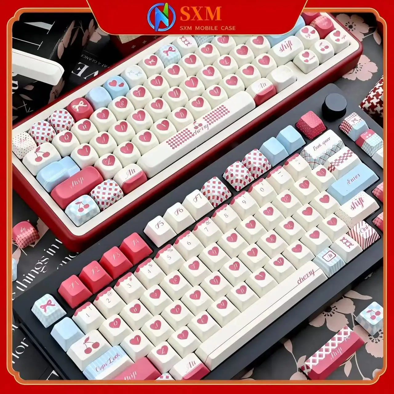 

Mint Cherry Valentine's Day Cute MOA Original Five-Sided Sublimation Customized Mechanical Keyboard Keycaps