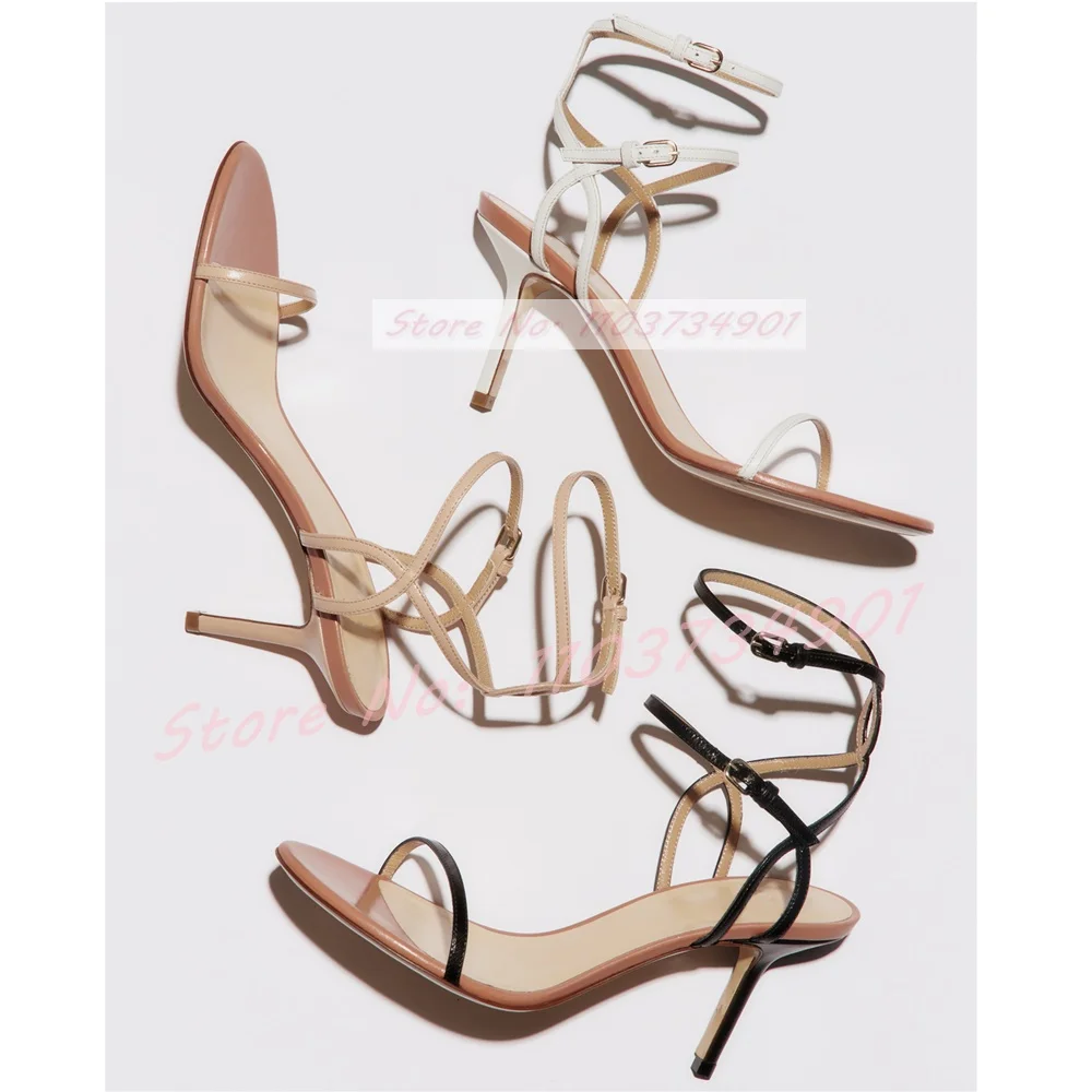 Cross Strap Round Toe Elegant Sandals Female Patent Leather Thin High Heels Shoes Ladies Ankle Strap Fashion Sexy Party Sandals