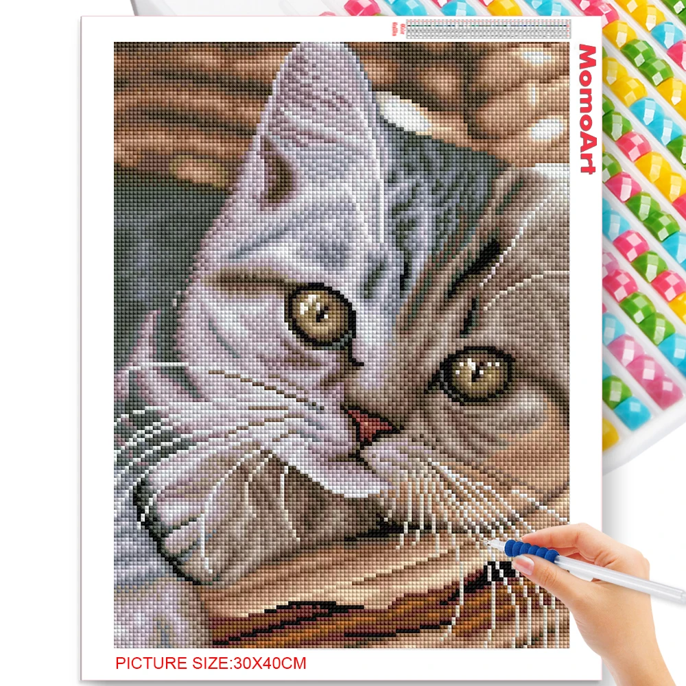 MomoArt 5D Diamond Painting Cat Diamond Mosaic New Arrivals Animal Cross Stitch Kits Art Rhinestones Picture Sale Handmade Hobby