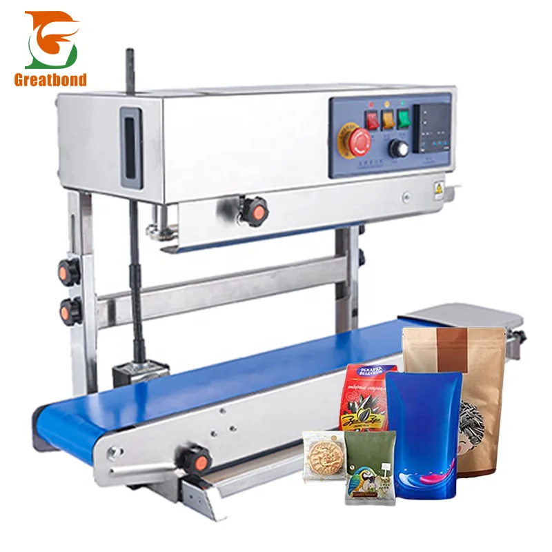 FR 900 Low Price Stainless Steel Continuous Band Sealer Food Liquid Packing PVF PVC PE Plastic Bag Seal Vertical Sealing Machine