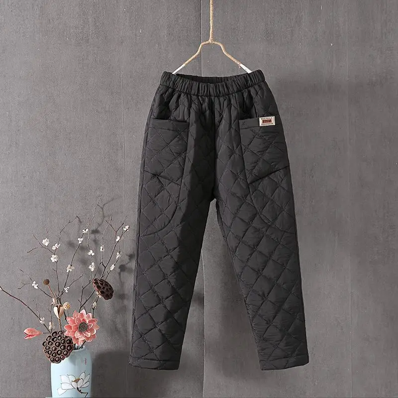 New Middle-aged and Elderly Down Cotton Wearing High Waisted Windproof Thick Loose Versatile Straight Leg Women's Cotton Pants