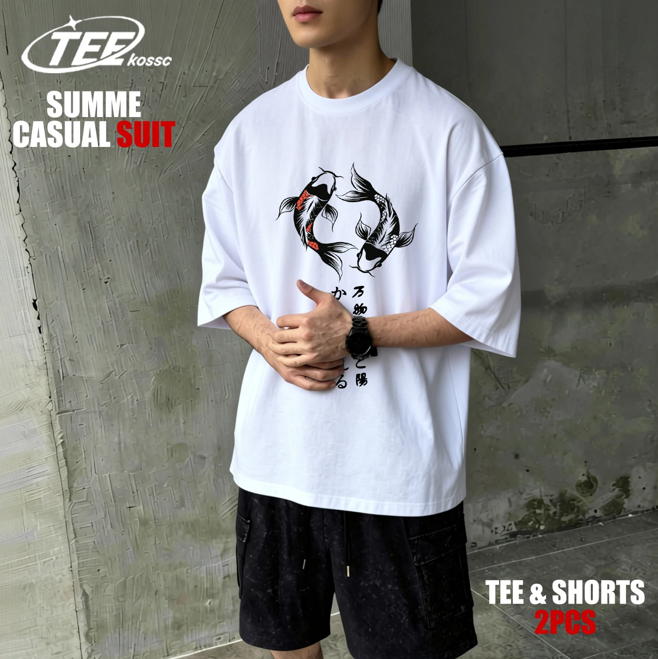 

Японская футболка Harajuku Koi Art Letter для мужчин, мягкая дышащая футболка с круглым вырезом, универсальный хлопковый топ, свободный повседневный комплект унисекс с короткими рукавами