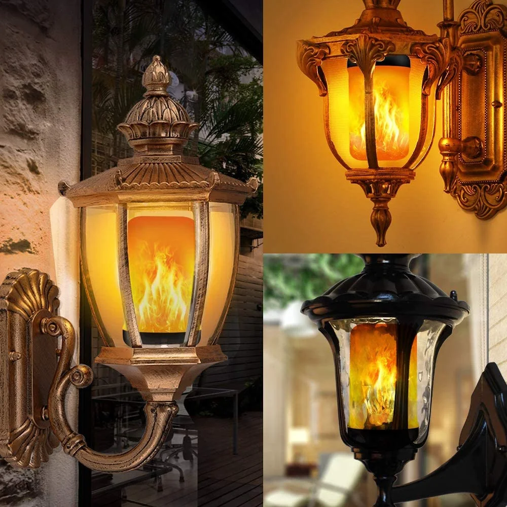 LED Flame Effect Light Bulb E27,Decorative Flickering Realistic Fire Lights Bulb,Festival Decoration Lamp,Black-B