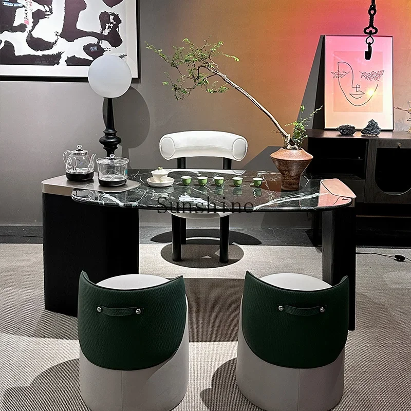 

Italian minimalist tea table and chair combination modern minimalist green marble office tea table