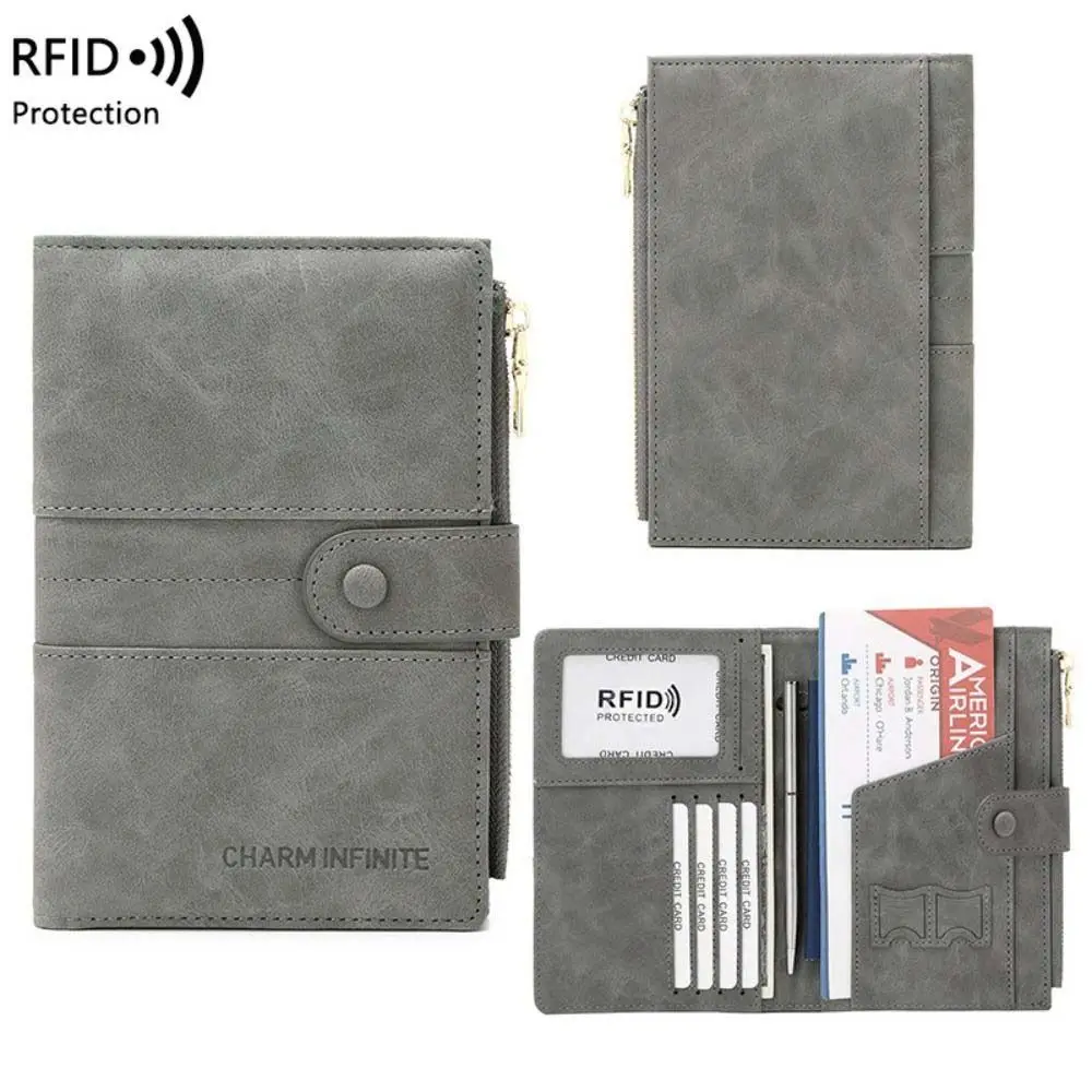 PU Leather Anti-theft Passport Holder Letter Multifunctional Certificate Storage Bag Card Case Airplane Check-in Passport Clip