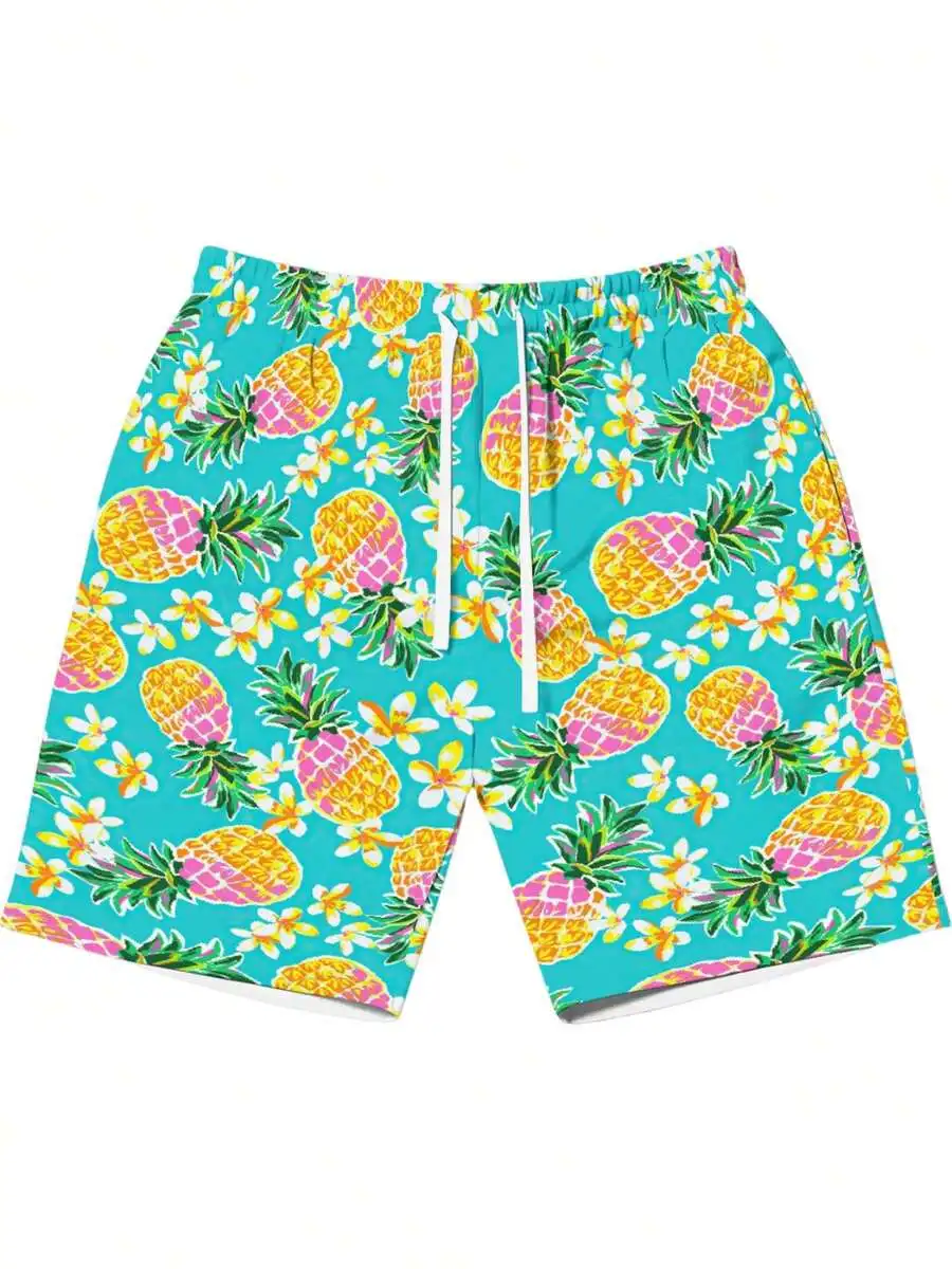 

Men Pineapple Print Beach Shorts Casual Lightweight Breathable Swim Trunks Summer Outfit