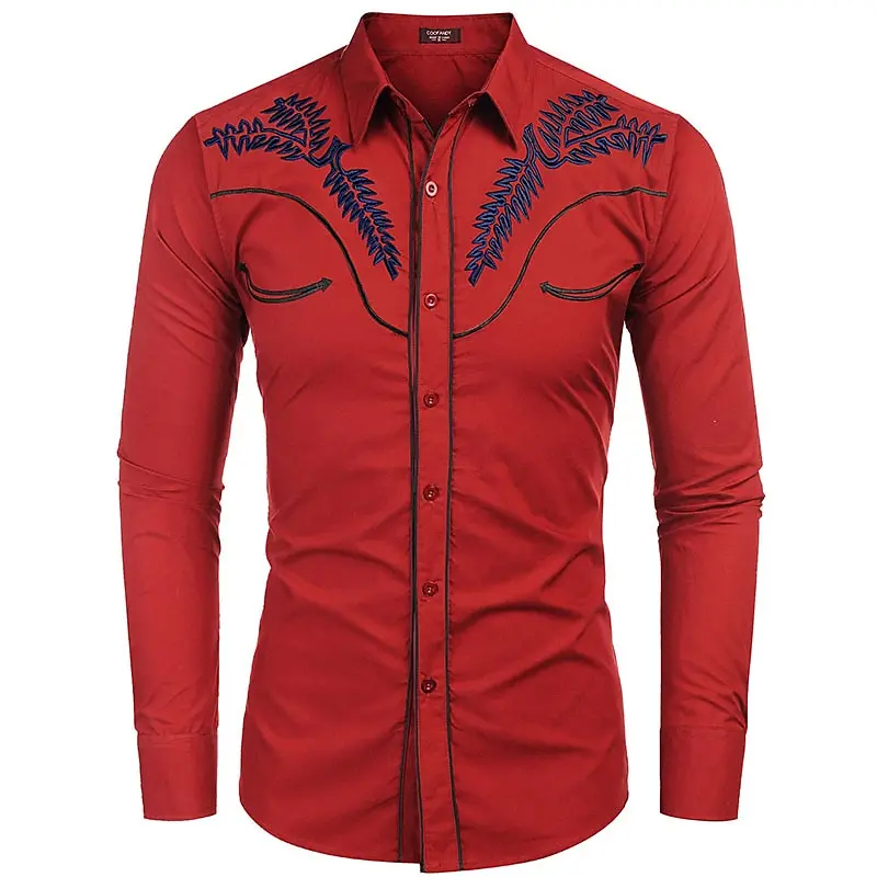 Camicia Western da uomo con stampa rosa risvolto Outdoor Street manica lunga stampata con bottoni Fashion Designer stile occidentale