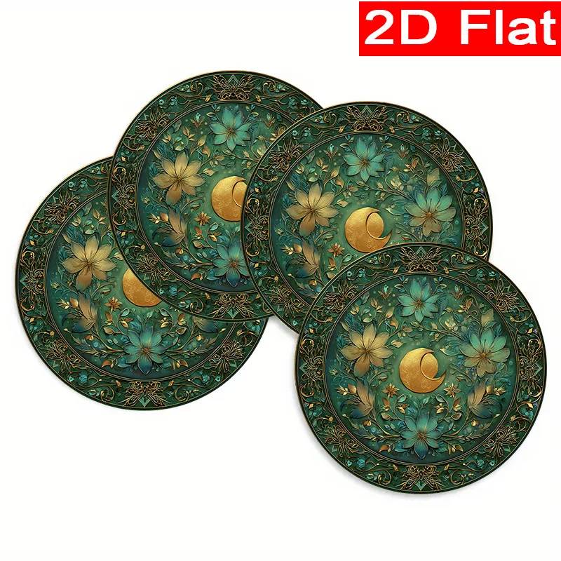 

4 шт.-38 см x 38 см исламские салфетки для Рамадана, стол для музыкальной каллиграфии с луной и арабской отделкой, круглые, моющиеся вручную, подходят для ужина Рамадана Iftar