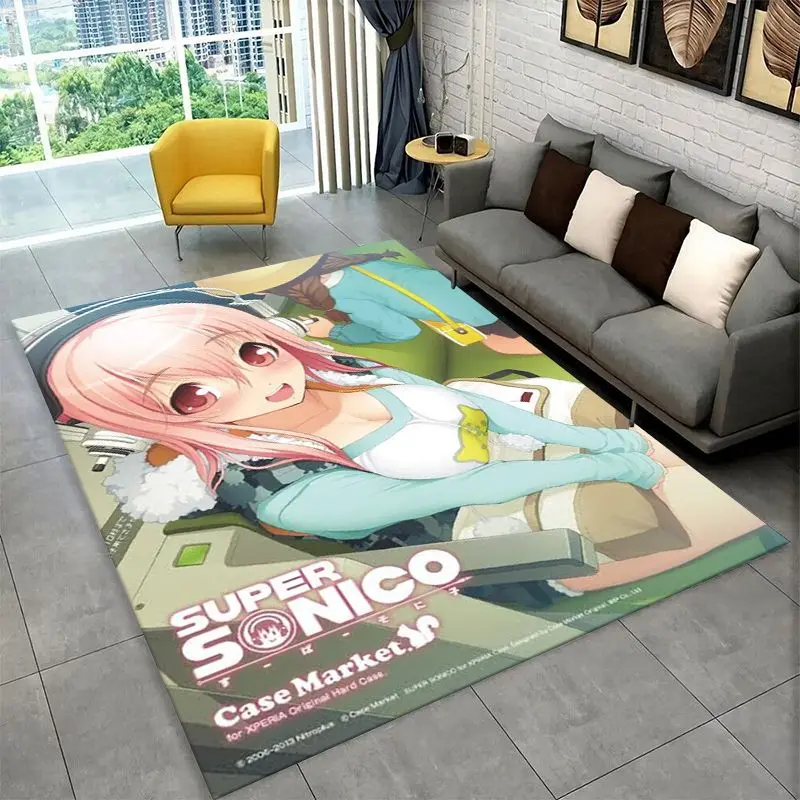 Cute Girl Super Sonico Cartoon Non-Slip Area Rug for Living Room,Bedroom,Playroom,Soft Carpet Floor Mat Home Decor Rug Kids Room