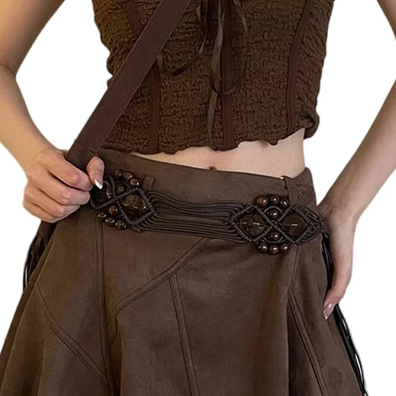 

652F Ethnic Wax Rope Belt for Female Bohemian Waist Rope for Shirt Dress Fashion Waist Accessories Popular Decorative Belt