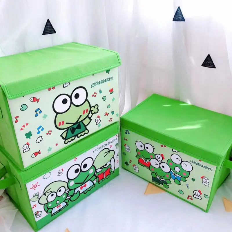 Kawaii Sanrio Keroppi Storage Box Cute Cartoon Flip Cover Desktop Sundries Organizing Box Wardrobe Foldable Storage Box Gift