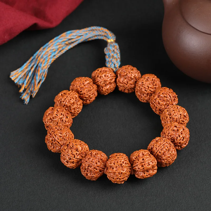 Traditional Chinese Auspicious 5 Petal Rudraksha Beaded Bracelet Hand Polished Full Patina Natural Bodhi Seed Prayer Mala For view 3