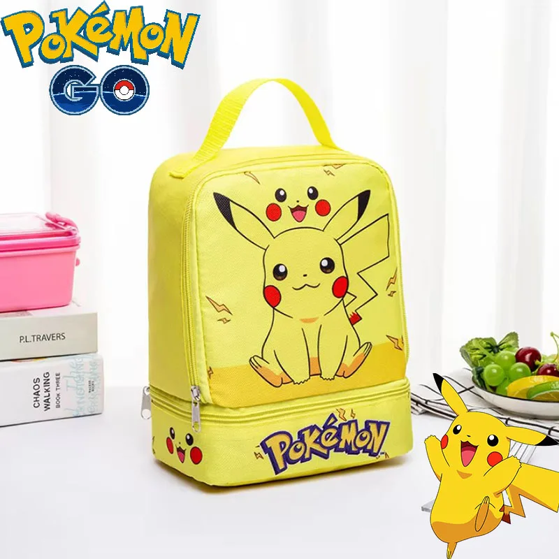 New Pokemon Cartoon Kawaii Pikachu Lunch Box Bag Student Family Camping Double Layer Lunch Bag Student Lunch Box Storage Bag