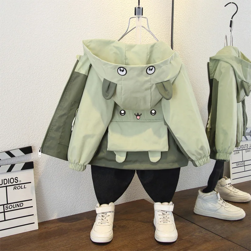 2026 Autumn Fashion Baby Boys Jackets Casual Hooded Zipper Kids Coat Cartoon Boys Outerwear 1 2 3 4 5 6 Years Kids Clothes