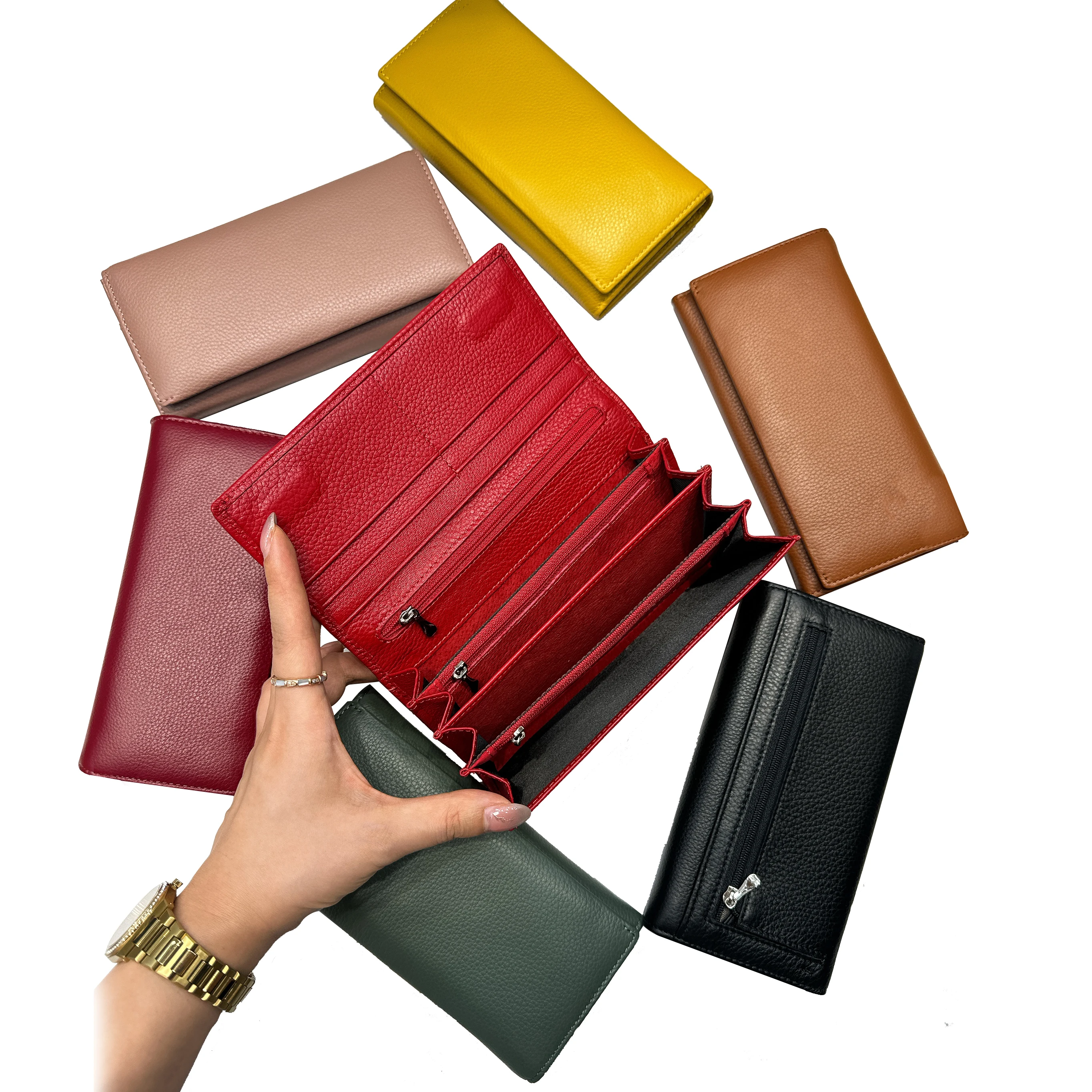 Carteira longa de cor sólida feminina nicho design moda simples grande capacidade saco luxo temperamento clássico multi camada carteira