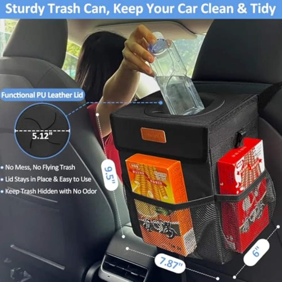 Car Trash Can Bin for Back Seat Leak Proof, Cute Car Trash Bag Hanging, Vehicle Trash Can for SUV Truck Van, Automotive Garbage view 2