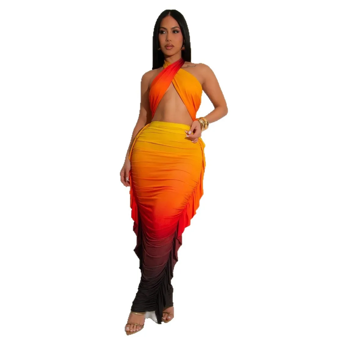 2 Piece African Clothes for Women Summer Sexy African Sleeveless Polyester Top Long Skirt Matching Sets Dashiki Africa Clothing