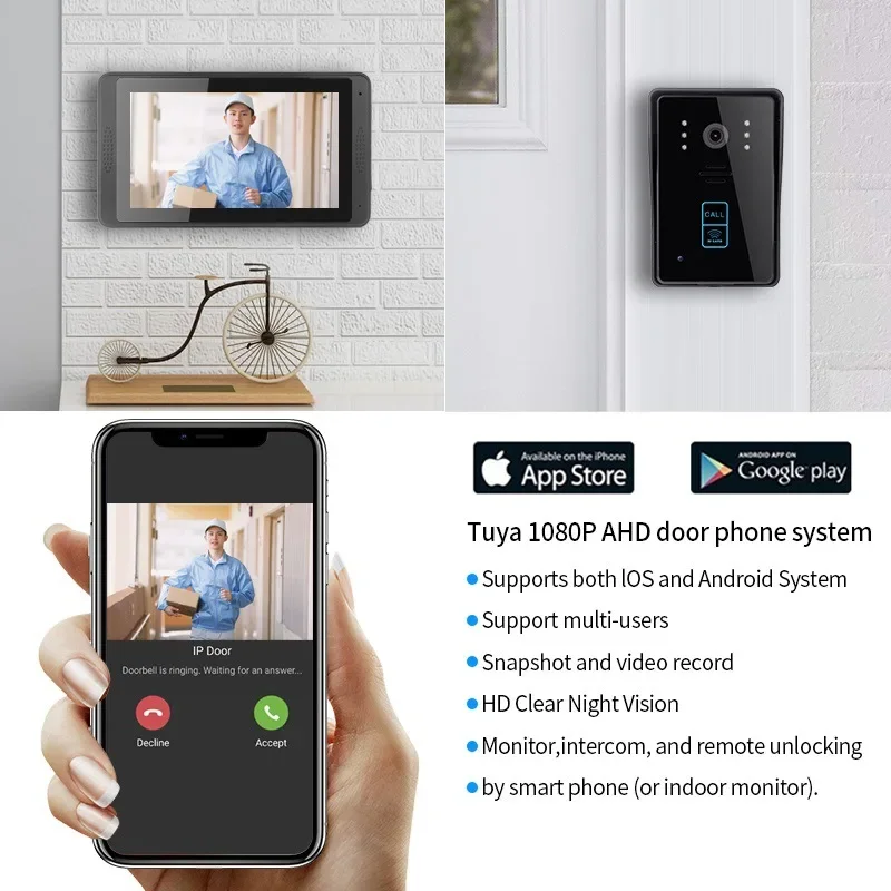 7-inch POE wired graffiti WIFI video doorbell high-definition 1080P motion detection language message IP cable