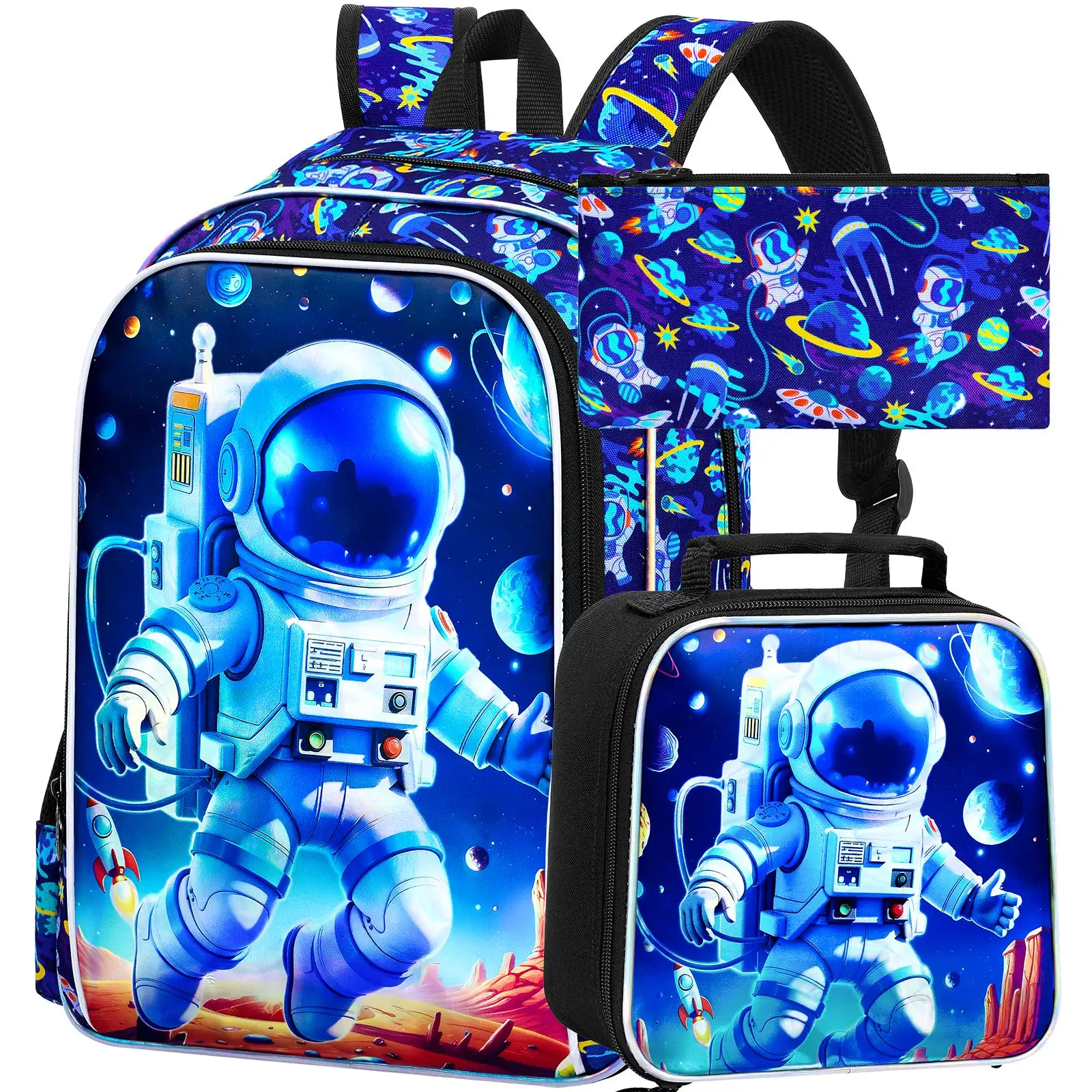 

3PCS Boys Backpack,16”Kids Dinosaur Bookbag with Lunch Box, School Bag for Elementary Toddler