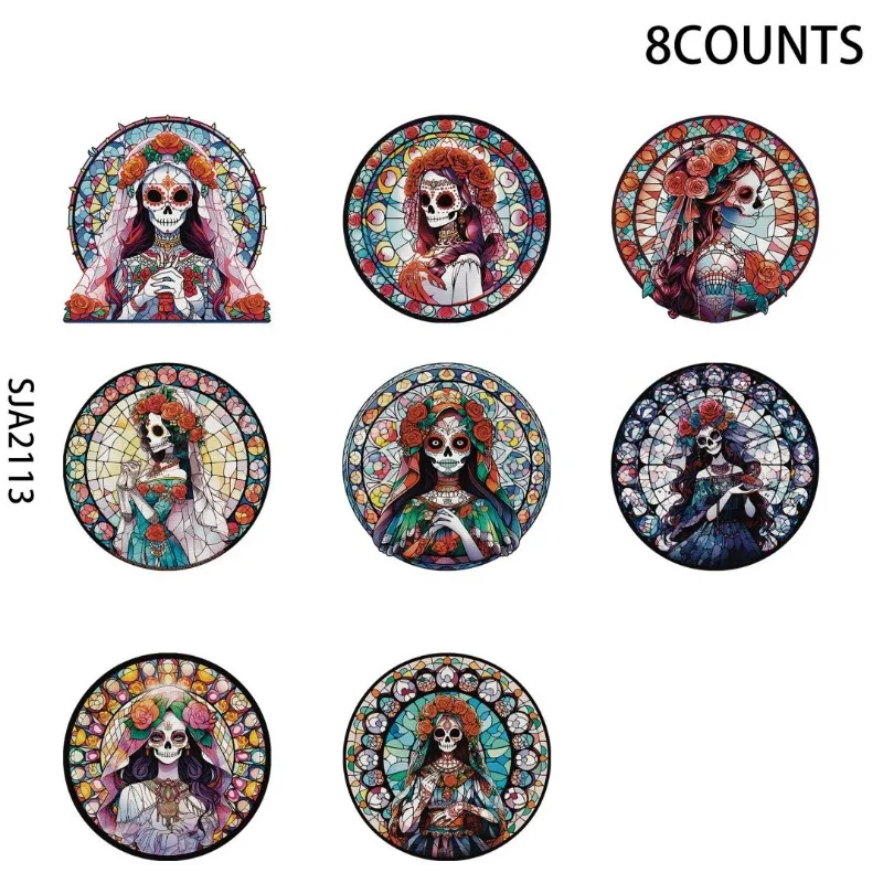 8pcs Day of The Dead Sublimation UV DTF Cup Stickers, Waterproof Sticker Pack for Decorating Mugs, Cups,DIY Art Supplies