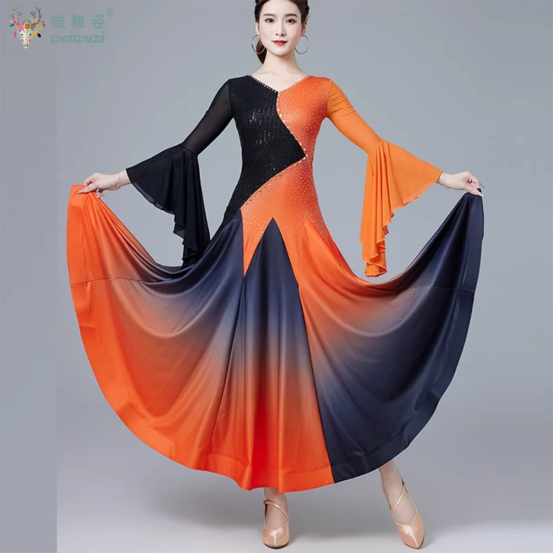 

Modern Dance Dress National Standard Women Ballroom Dance Dresses Top Grade big swing Skirt Latin Waltz Performance Costumes