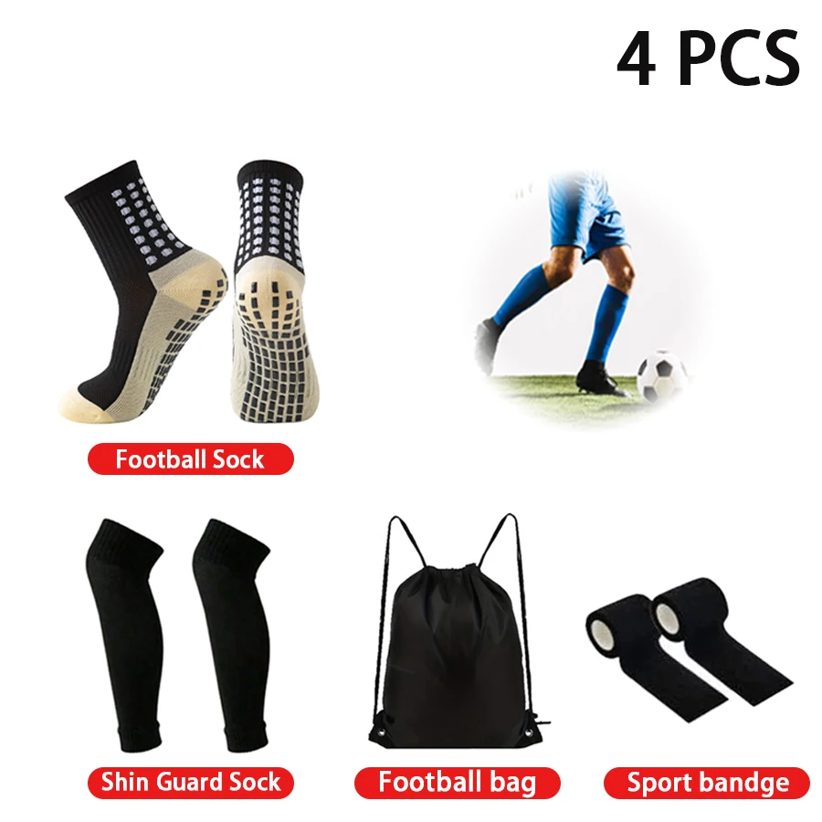 

4 комплекта, мужские и женские спортивные нескользящие футбольные носки для фитнеса, эластичные рукава для ног, спортивные бинты, сумка на шнурке, футбольные аксессуары