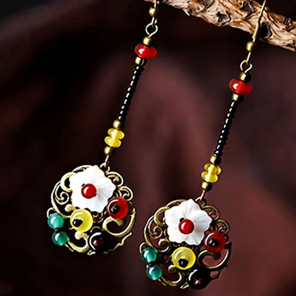 

1Pair Vintage Shell Earrings Chinese Style Retro Dangle Earrings Party Ear Jewelry Women Long Ear Danglers Fashion Statement