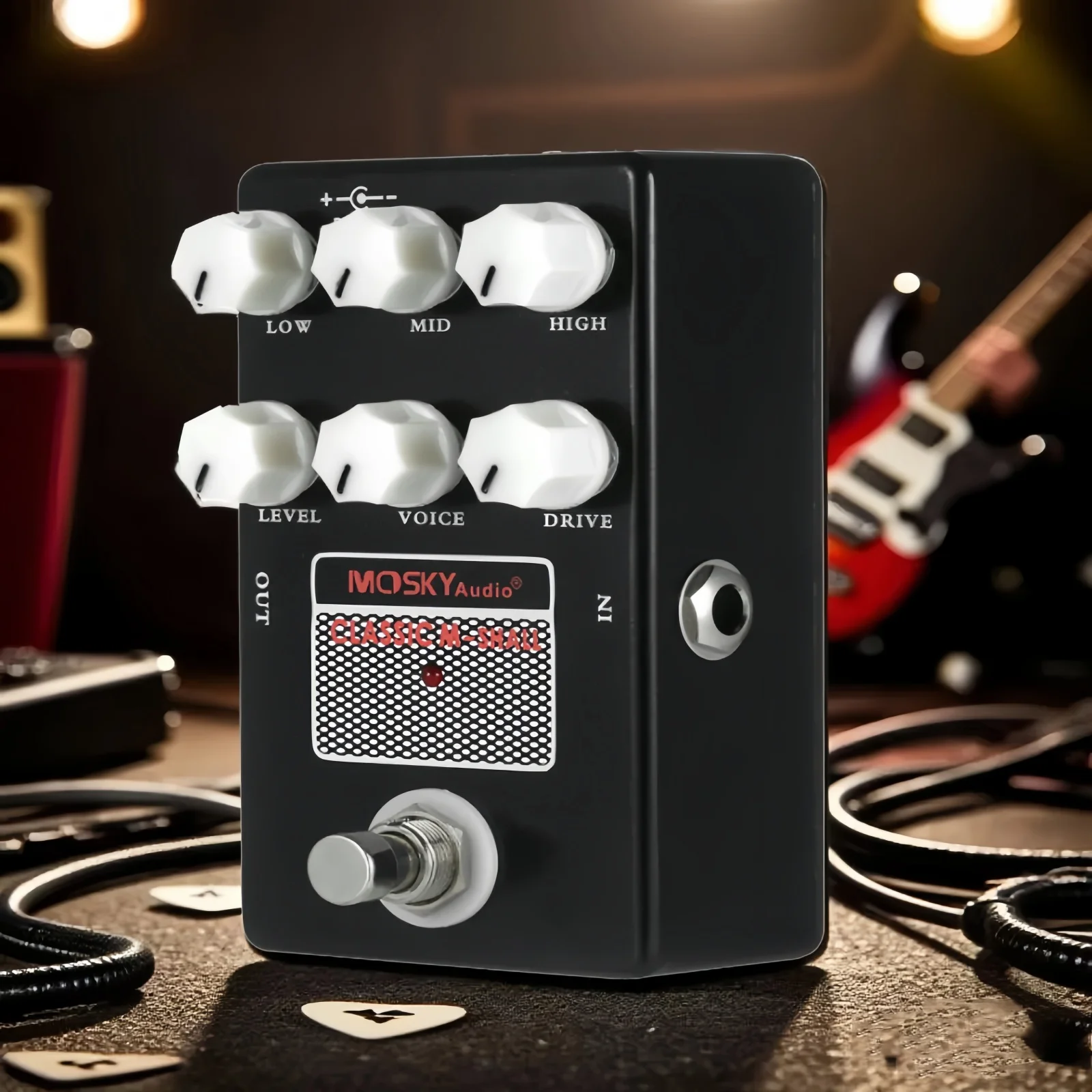 

Гитарная педаль-симулятор усилителя Mosky Classic M-Shall - 3-полосный активный эквалайзер, имитация динамика, управление Drive/Level/Voice для гитары/баса