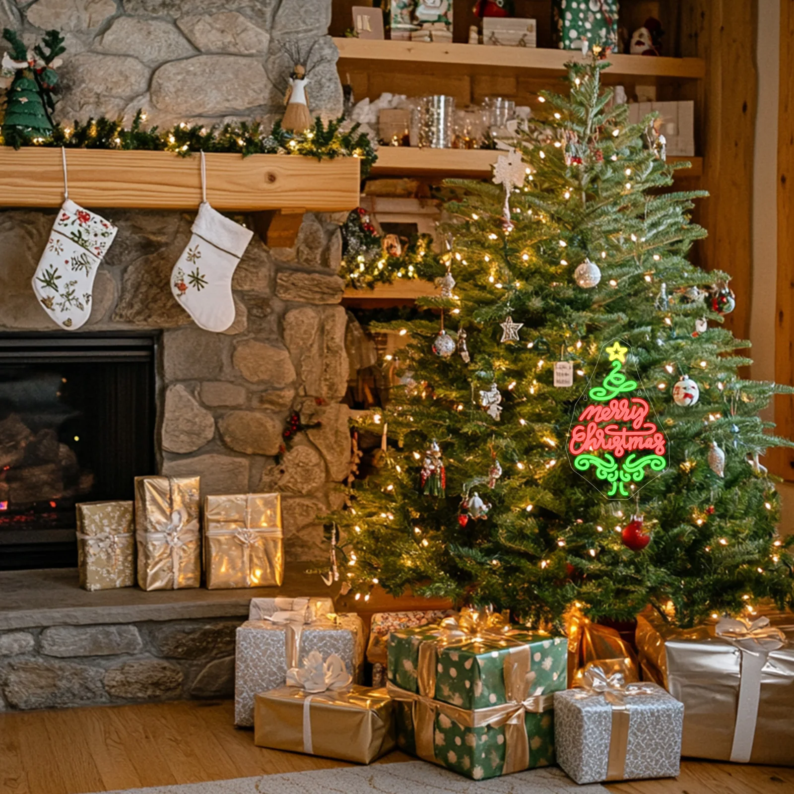 Letrero de neón de Navidad, decoración de pared de árbol de Navidad, letrero con luz Led, decoración de habitación regulable para el hogar, tienda, lámpara con alimentación USB