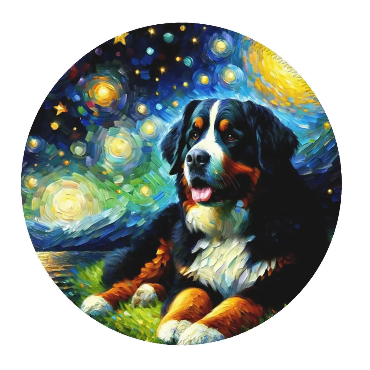 

Круглый коврик для мыши Starry Night Bernese Mountain Dog Van Gogh Lover, коврик для компьютерной клавиатуры и мыши, игровой коврик для ноутбука, коврик для офисного стола