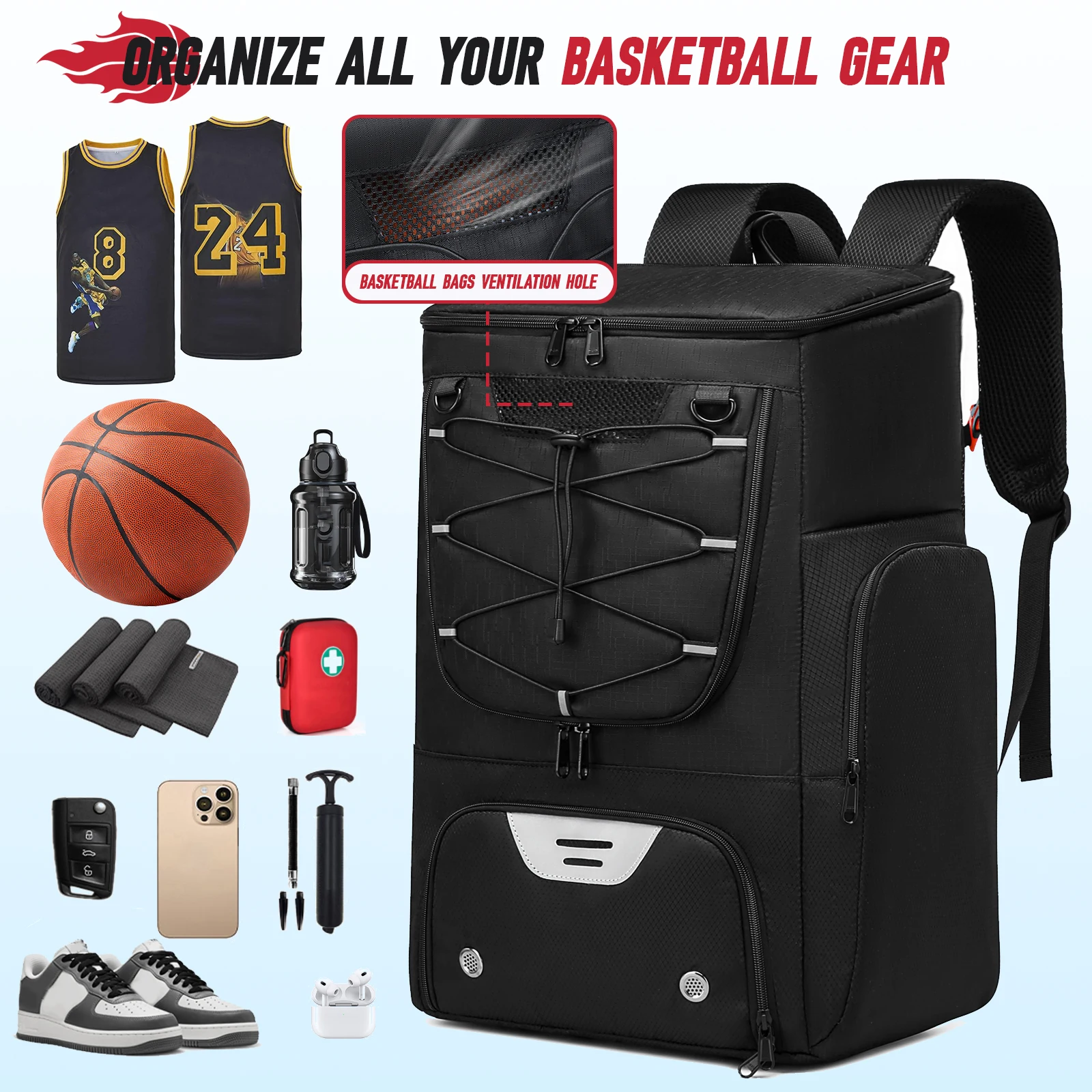 Mochila de baloncesto para deportes al aire libre, bolsas de almacenamiento de voleibol y fútbol con compartimento para zapatos separado, mochila deportiva de entrenamiento