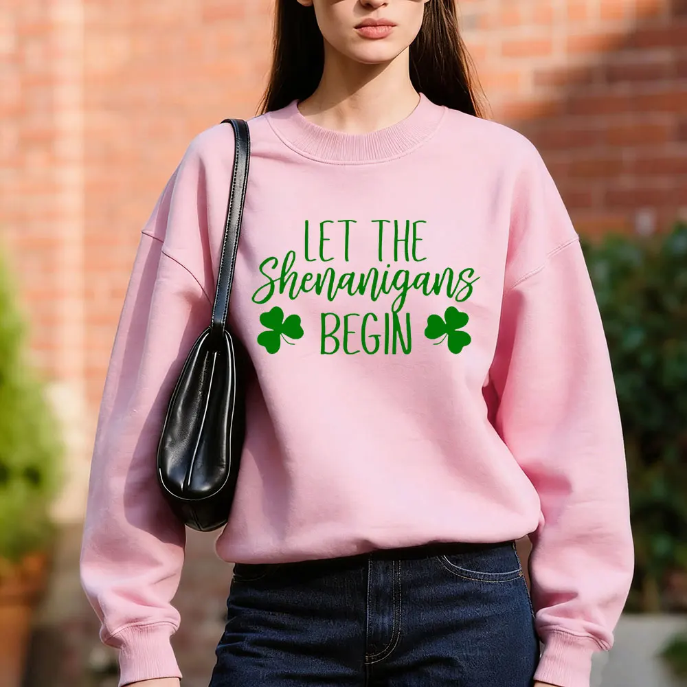 Deixe os shenanigans começam moletom St Patricks Day Party Sweater Engraçado St Paddys Manga Longa St Pattys Tops de cerveja verde irlandesa