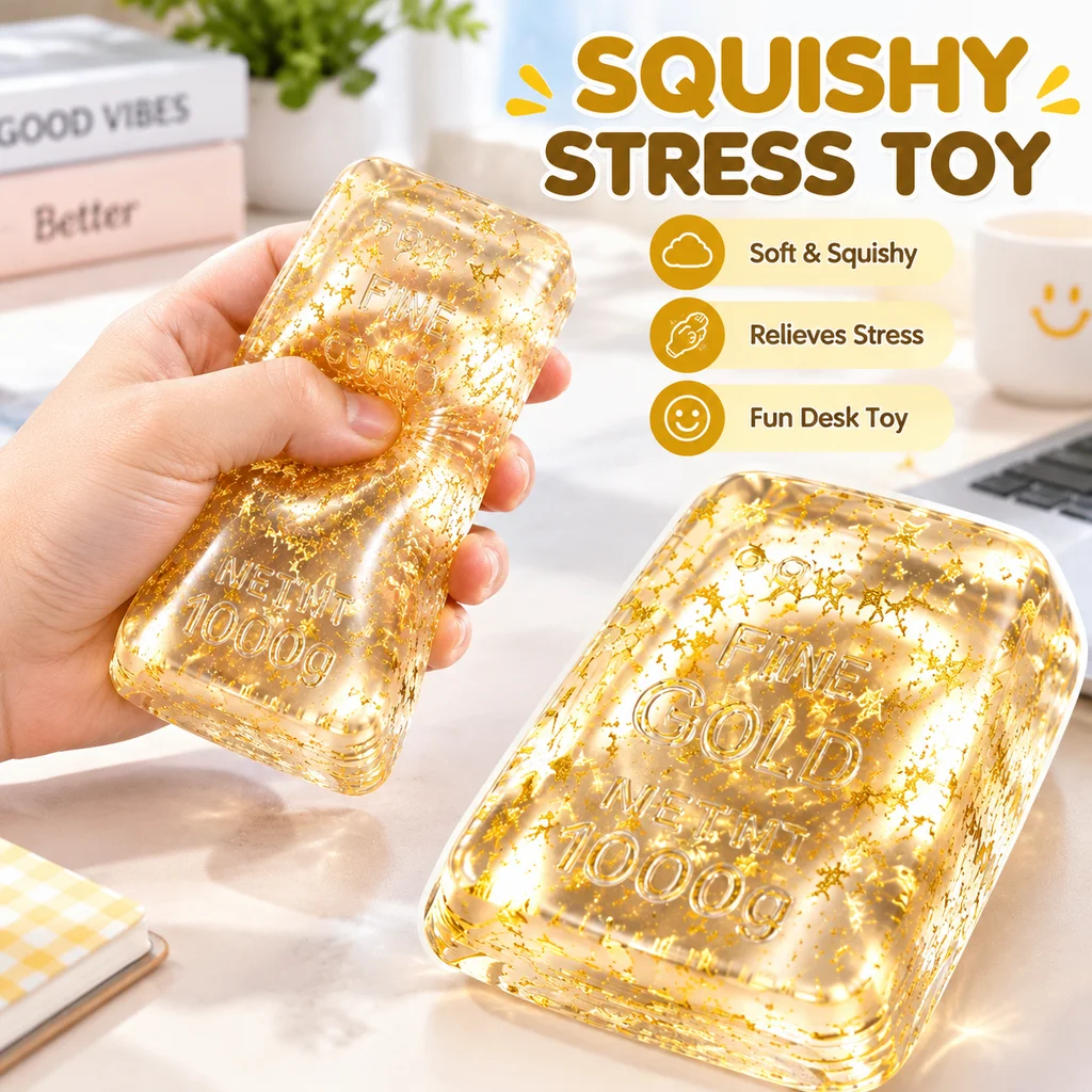 Transparent 999 Gold Bar Squishy Stress Relief Fidget Toy TPR 3D Simulation High Appearance Value Squeeze Squishy Toy