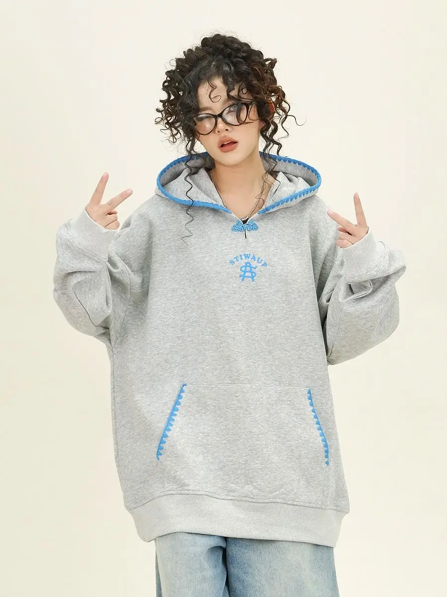 New Chinese Style Hooded Hoodie for Women Loose BF Lace Couple's Top  Designer Fashion Trend Casual Hoodie 2024 Autumn New