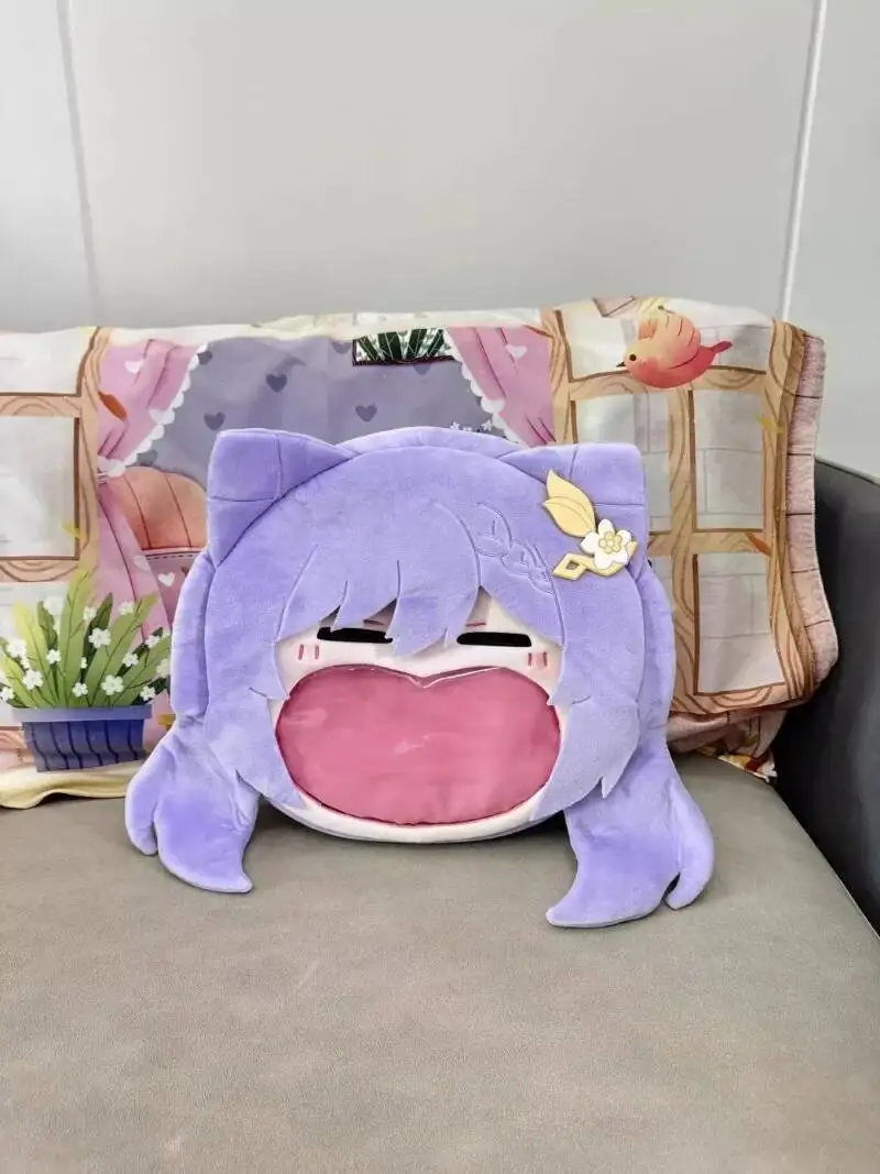 Game Genshin Impact Cosplay Keqing Plush Transparent Campus Zipper Big Mouth Cartoon Backpack Messenger Shoulder Bag