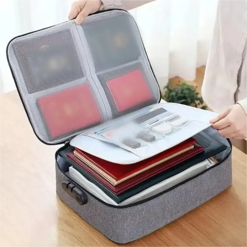 Multifunctional 2-Layer Waterproof Document Storage Bag with Password Lock Large Capacity File Organizer for Business Travel