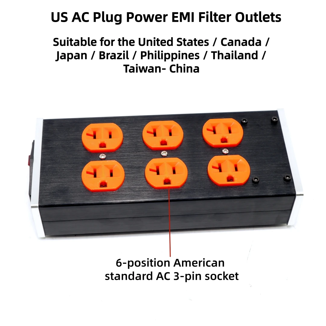 US-6P US AC Plug Power EMI Filter Outlets 6-position American standard AC 3-pin socket For US / Canada / Japan / Brazil