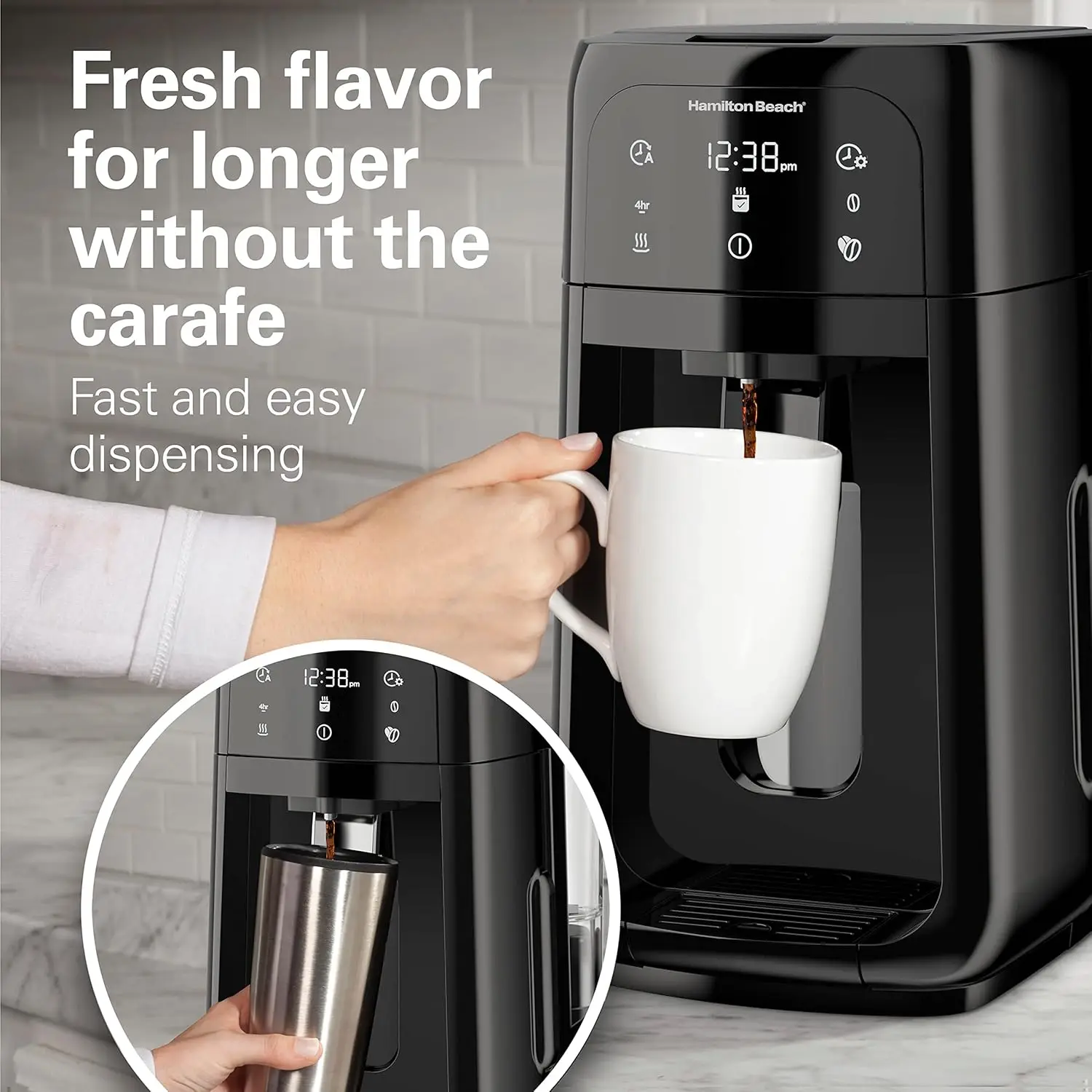 Caffettiera a goccia con erogazione programmabile a una pressione con pentola interna da 12 tazze, serbatoio dell'acqua rimovibile, nera di prossima generazione (47