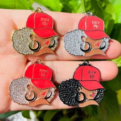 5pcs Enamel Micro Pave Rise Up Black Girl Charms for Women Bracelet Necklace Making Afro Girl Sports Pendant Jewelry Supply