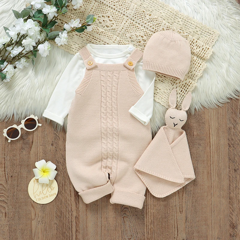 

Детский комбинезон, шапка, вязаный комбинезон для новорожденных девочек и мальчиков, удобное полотенце без рукавов, детская одежда для детей 0-18 месяцев, модная однотонная одежда из 3 предметов