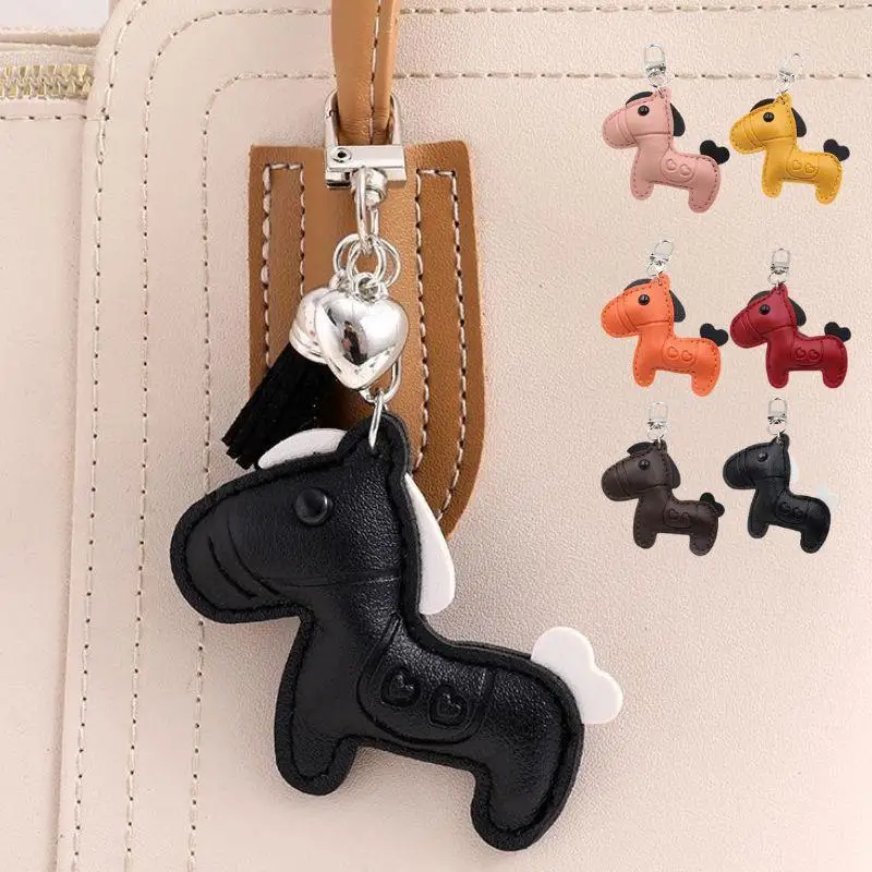 

Charm Leather Animal Horse With Strings Rope PU Leather Cute Cartoon Pony Bag Charm Luxury Designer Strap Keychain Handbag Decor