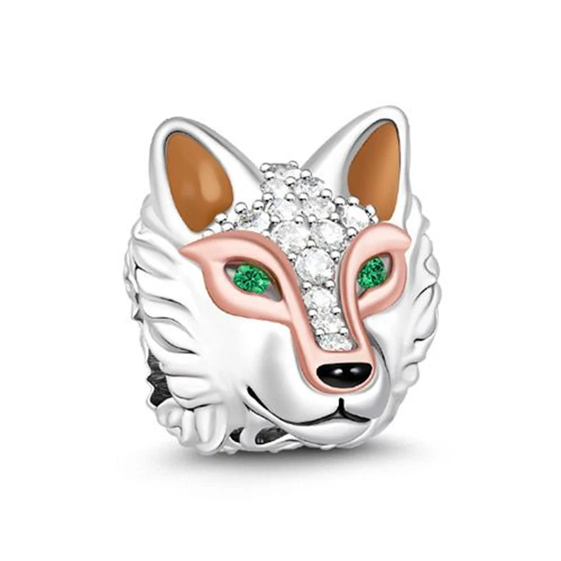 Colgante de plata de ley 925 con forma de Lobo, mono brillante, Ángel, cerdo, sombrero de vaquero, Cuenta de estrella, compatible con pulsera Pandora Original, joyería artesanal