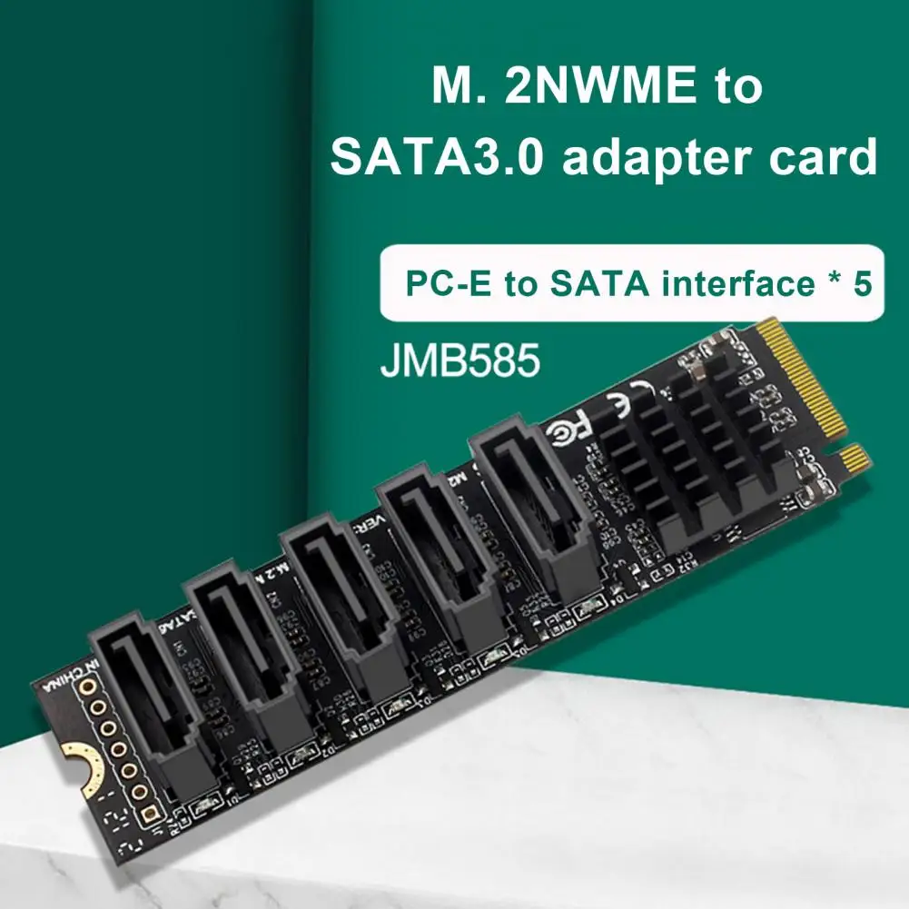 

M.2 Key M Sata3.0 Expansion Card Pcie X2 Adapter Card High-speed 5-port Sata Expansion Card for Pcie M.2 Jmb585 Supported Pm