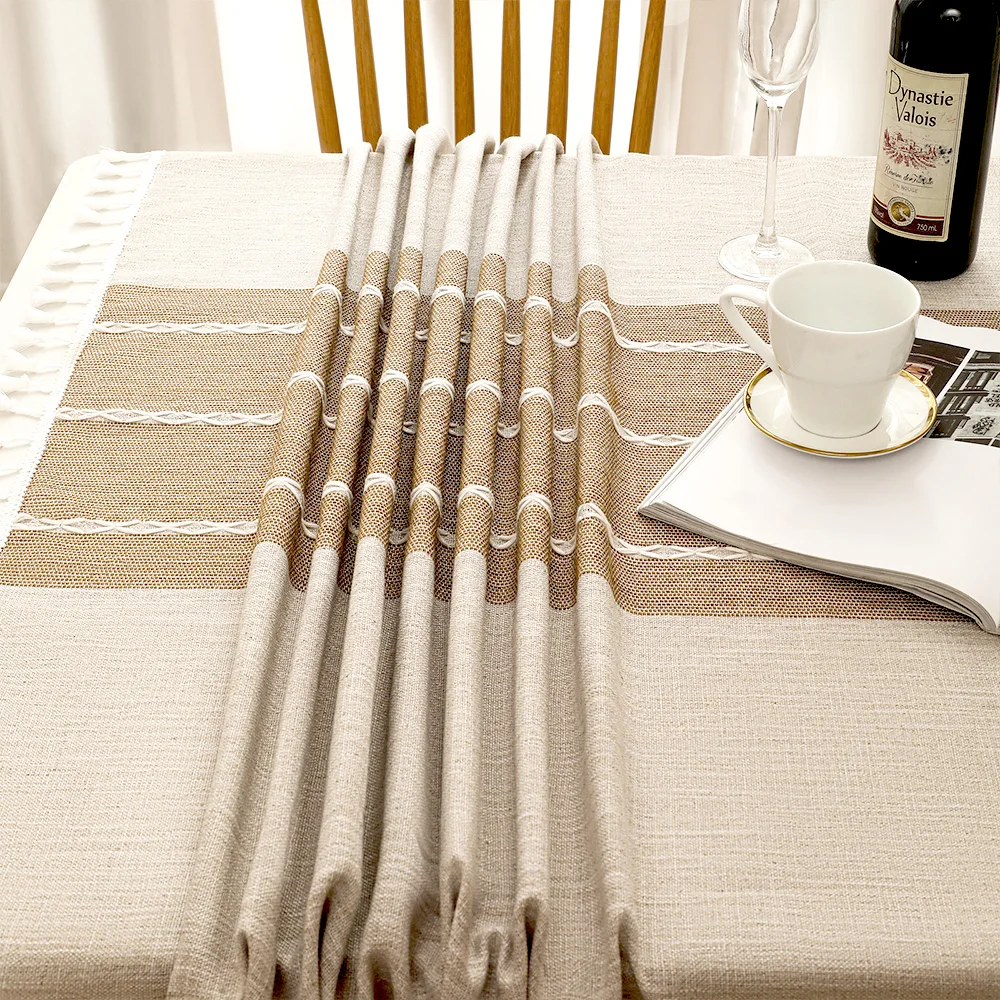 Linen tablecloth, waterproof and machine washable,Suitable for 6-foot rectangular dining table tablecloth