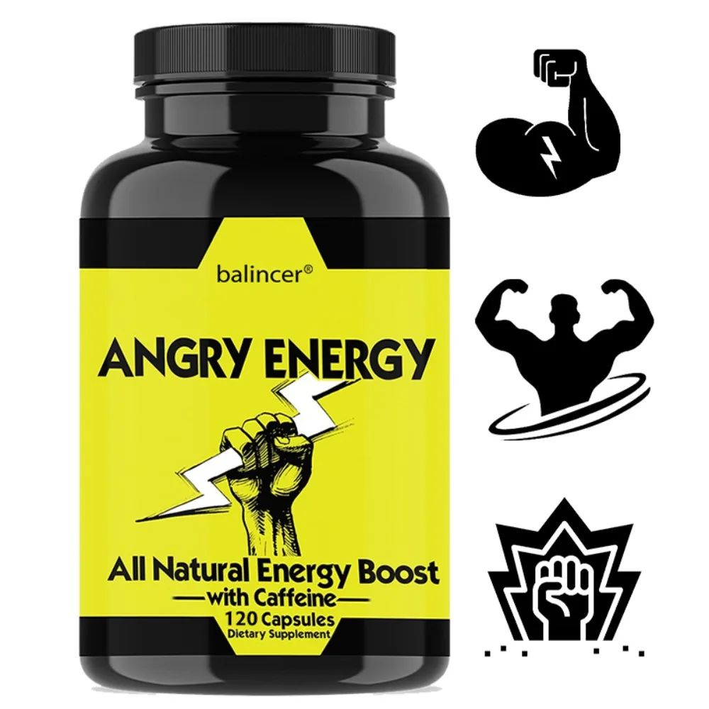 Angry Energy Caffeine Capsules, Natural Non-GMO, Increase Stamina and Focus, Mind & Body Health