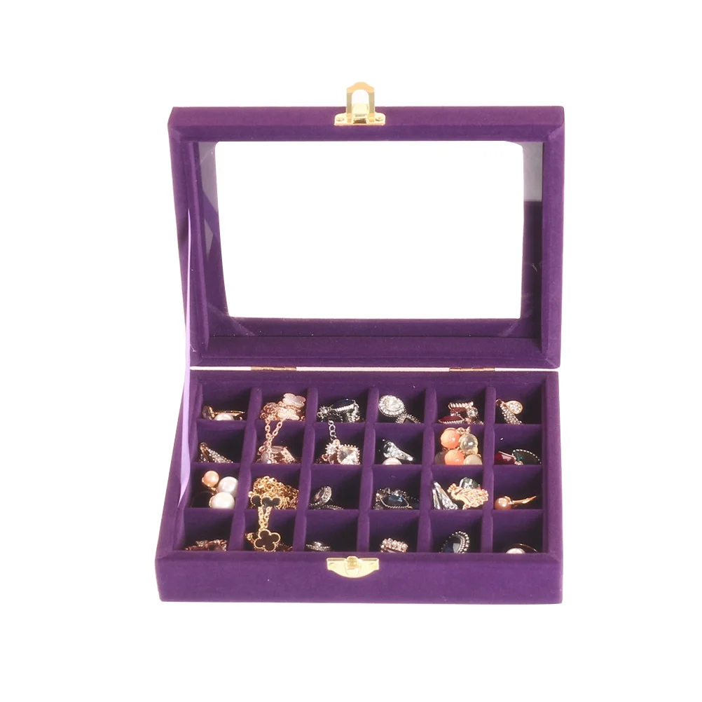 Jewelry Box Golden Buckle Wood Storage Case For Earrings Rings Jewelry Display Gift Packaging Container Purple 12X8X5Cm