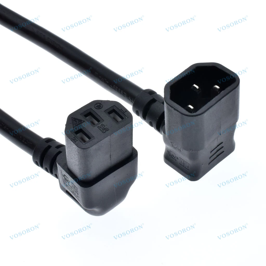 IEC 320 C14 to C13 Cord, male to female Dual Up 90 Degree Angle Power Extension Cable 10A 250V