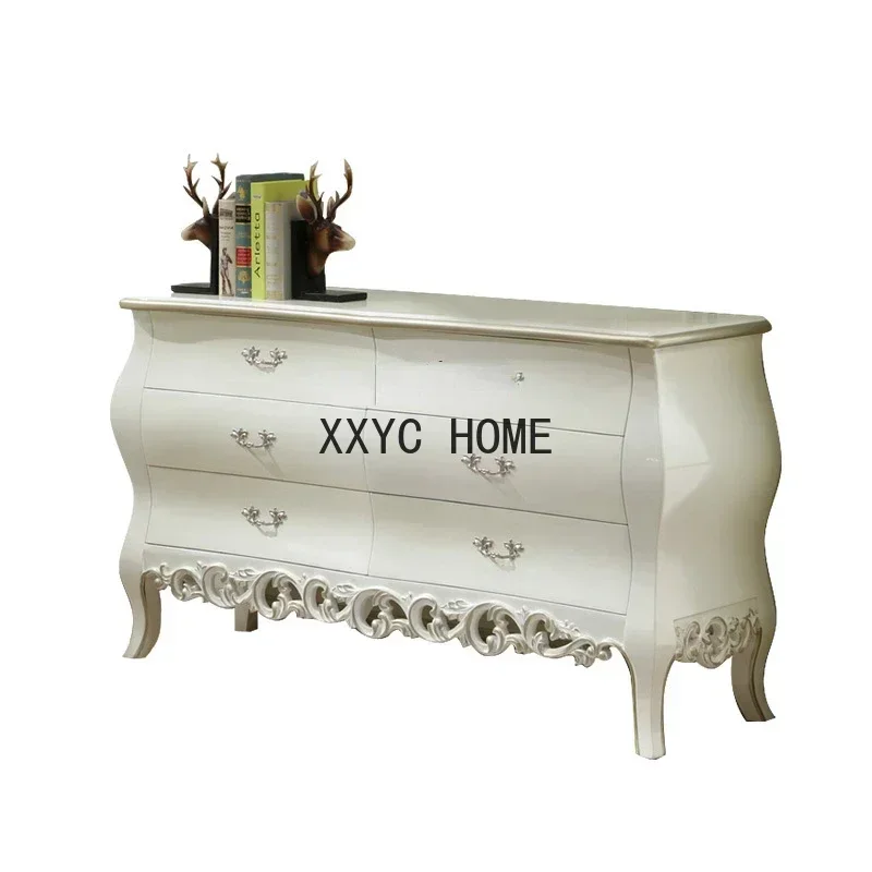yj European-Style New Classical Simple White Drawing Silver Home Entrance Cabinet Living Room Entrance Sideboard Cabinet