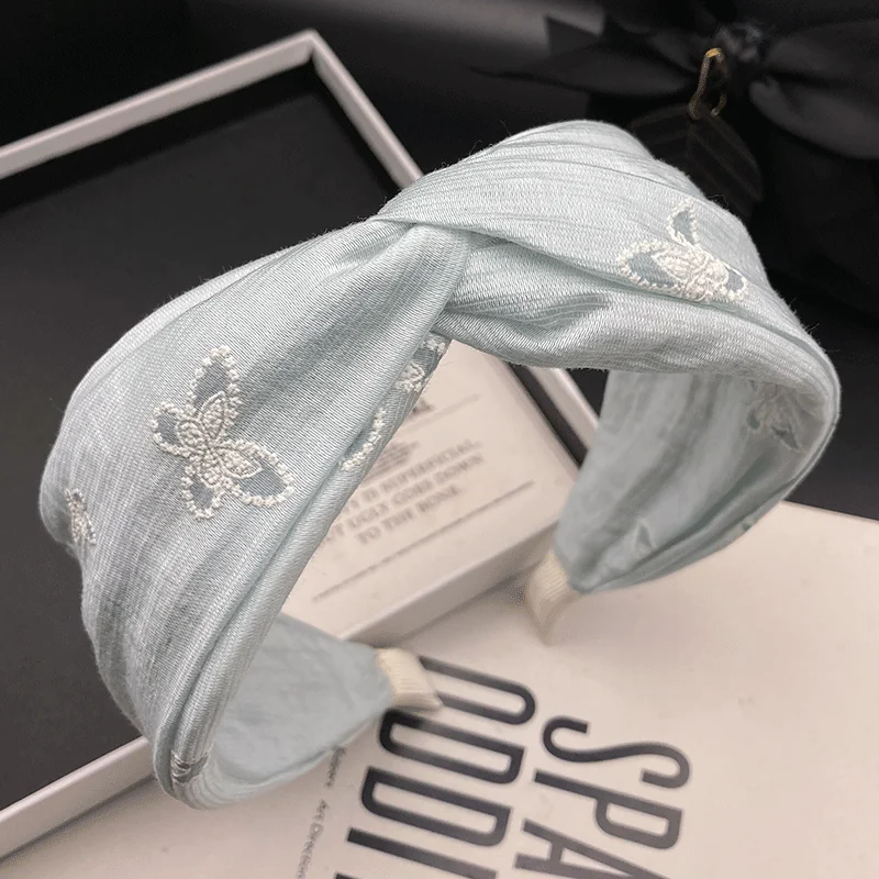 

Повязка для волос с вышитой бабочкой, женская повязка для волос с высоким верхом, простая повязка для волос, широкая повязка, повязка для фиксации волос